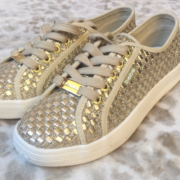 bebe Shoes - [BEBE] NWOT Gold Sparkly Checkered Shoes